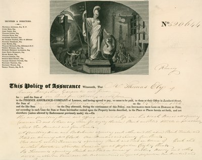 A londoni Phoenix Assurance Company biztosítási kötvénye alkotó: English School