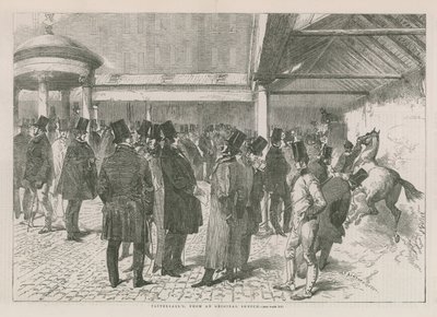 A Tattersalls aukciósház belső tere (metszet) alkotó: English School