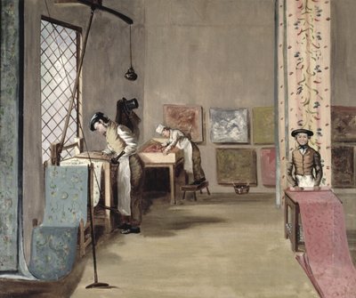Egy tapéta manufaktúra belseje (olaj, vászon) alkotó: English School