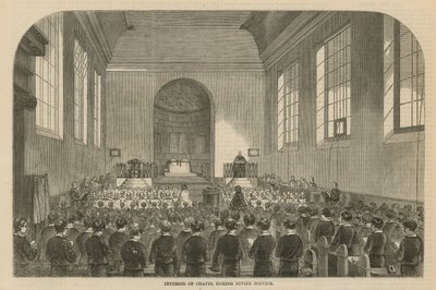 A kápolna belseje istentisztelet közben alkotó: English School