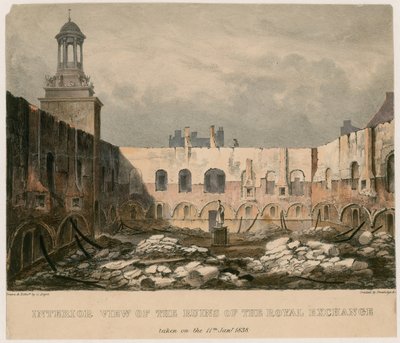 A londoni Royal Exchange romjainak belső képe, 1838. január 11-én alkotó: English School