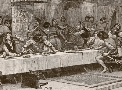 Megszakító Balliols karácsonyi vacsora, illusztráció a Cassells Illustrated History of Englandből (szépia fotó) alkotó: English School