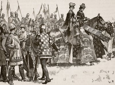 Interjú Becket és Henrik király között, a Cassells Illustrated History of England illusztrációja (szépia fotó) alkotó: English School