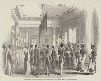 Interjú Ceylon új kormányzójával a bennszülött főnökökkel, Kandyban (metszet) alkotó: English School