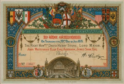 Meghívó a londoni Guildhall nemzetközi városi szórakoztatására 1875. július 29-én alkotó: English School