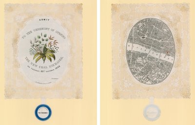 Einladung zur Eröffnungszeremonie der neuen Kohlenbörse, 30. Oktober 1849, Vorder- und Rückseite von English School