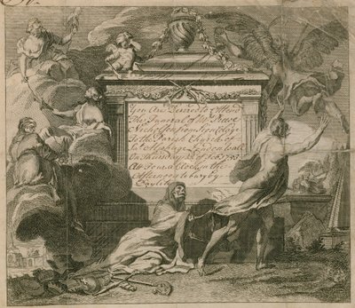 Meghívó Nicholson úr temetésére a St Alphage-ban, a londoni falon, 1753-ban alkotó: English School