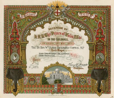 Meghívó a HRH The Prince of Wales fogadására a londoni Guildhallban, 1876. május 19-én alkotó: English School