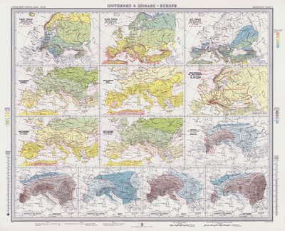 Izotermák és izobárok, Európa (színes litográfia) alkotó: English School