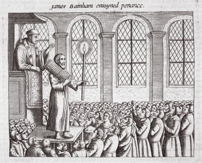 James Bainham bűnbánatot élvezett, illusztrációja John Foxe Cselekedetei és emlékművéből, kilencedik kiadás, kocsma. 1684 alkotó: English School