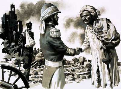 James Kavanagh, álruhában, Lucknow egyik hőse (guache papíron) alkotó: English School
