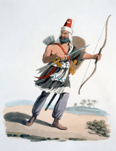 Arábia janicsárja, A török katonai viseletből, 1830 (kézzel színezett rézkarc és akvatinta) alkotó: English School