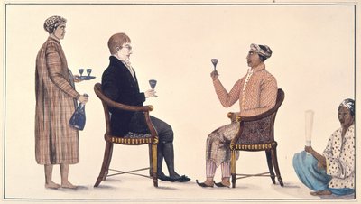 Jávai Grandee és egy holland, „116 rajzot tartalmazó albumból, amelyet Colin Mackenzie (1754-1821) felügyelete alatt készítettek Jáván” 1811-13 körül (színes litó) alkotó: English School