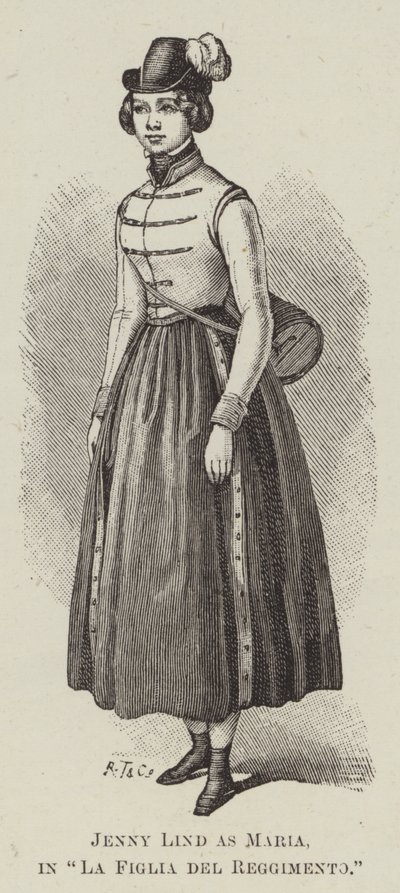 Jenny Lind Maria szerepében, "Az ezred lánya" (metszet) alkotó: English School