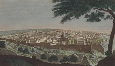 Jeruzsálem a Jósofát völgyéből (színes metszet) alkotó: English School