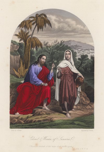 Jézus Krisztus és a szamariai asszony (színes metszet) alkotó: English School