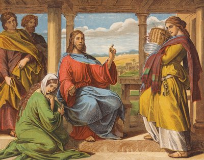 Jézus Krisztus Márta és Mária házában (színes litográfia) alkotó: English School