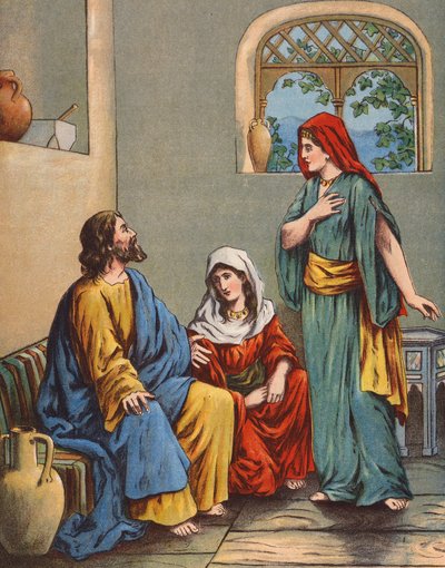 Jézus Márta és Mária házában (színes litográfia) alkotó: English School