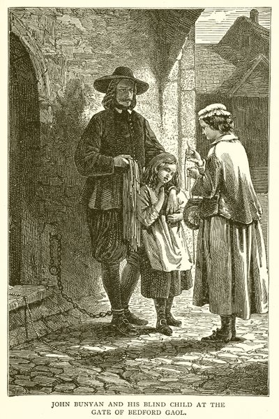 John Bunyan és vak gyermeke a bedfordi börtön kapujában alkotó: English School