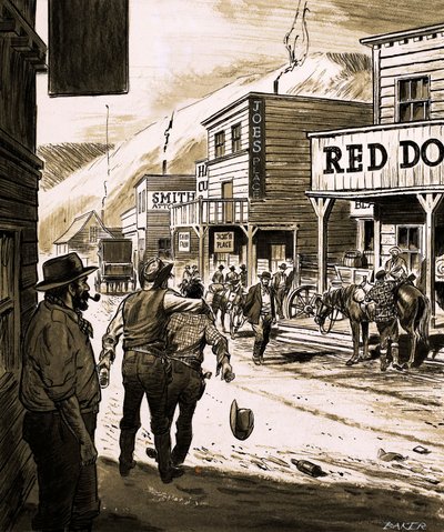 John Sutter felfedezte az aranyat a Sacramento-völgyben, és 1847-ben elindította a nagy kaliforniai aranylázat (guache papíron) alkotó: English School