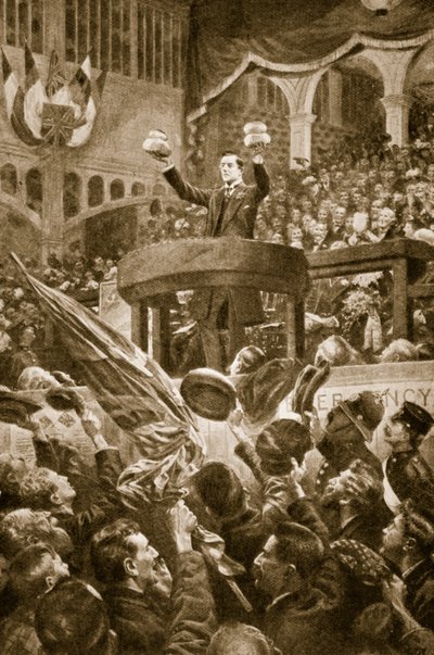 Joseph Chamberlain a birminghami Bingley Hallban 1903. november 4-én alkotó: English School