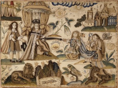 Ahasvérus király és Eszter királyné, 1660 körül (selyem, fémfonalak és izinglasz) alkotó: English School