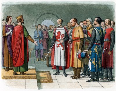 Henrik angol király a montforti V. Simon vezette bárói bizottsággal szemben, illusztráció James Doyle „Anglia krónikájából” alkotó: English School