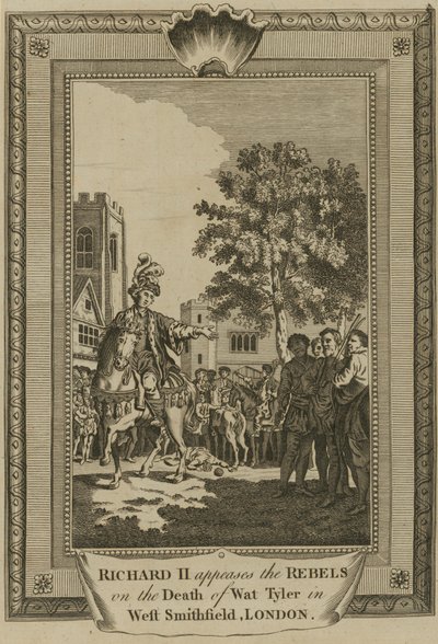 II. Richard király megnyugtatja a lázadókat Wat Tyler halálával a londoni West Smithfieldben alkotó: English School