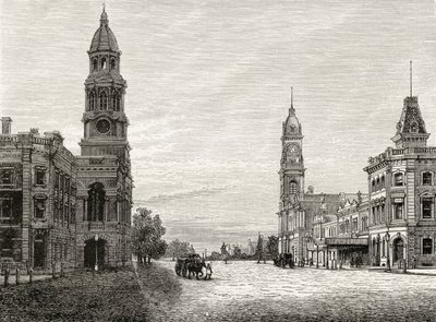 King William Street, Adelaide, 1880 körül, Howard Willoughby „Australian Pictures” című művéből, a Religious Tract Society, London, 1886 alkotó: English School