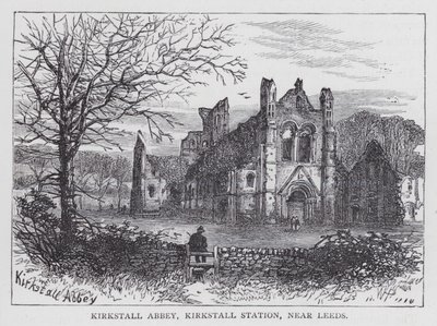 Kirkstall Abbey, Kirkstall állomás, Leeds közelében (metszet) alkotó: English School