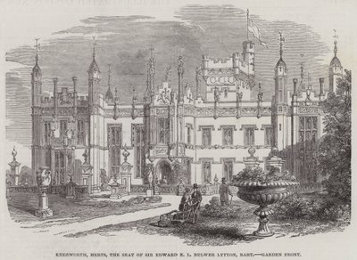 Knebworth, Herts, Sir Edward E L Bulwer Lytton székhelye, Baronet, Garden Front (metszet) alkotó: English School