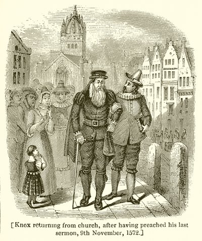 Knox visszatért a templomból, miután elmondta utolsó prédikációját, 1572. november 9-én alkotó: English School