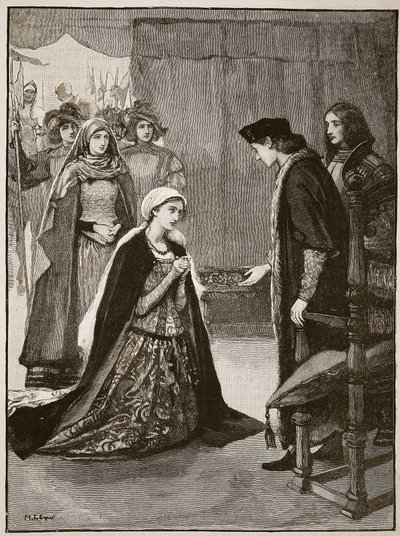 Lady Catherine Gordon VII. Henry előtt, illusztráció a Cassells Illustrated History of Englandből (szépia fotó) alkotó: English School