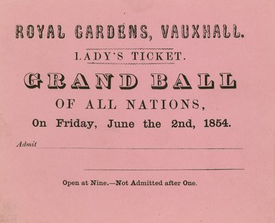 Ladys jegy, Vauxhall Gardens, London, 1854. június 2 alkotó: English School