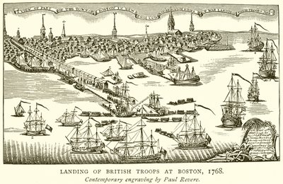 Brit csapatok partraszállása Bostonban, 1768 alkotó: English School