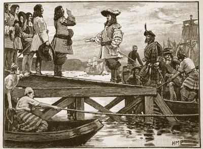 Marshall Schomberg leszállása Carrickfergusban, illusztráció a Cassells Illustrated History of Englandből (szépia fotó) alkotó: English School