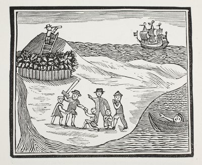 A Mutinous Crew partraszállása a szigeten, illusztráció a Chap-books of the Eighteenth Century-ből, John Ashton, pub. 1882 alkotó: English School