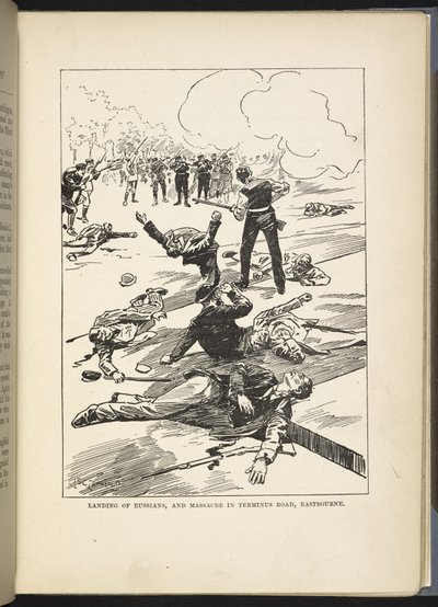 "Oroszok partraszállása és mészárlás az eastbourne-i Terminus Roadon", illusztráció William Le Queux "The Great War in England in 1897" című művéből. alkotó: English School