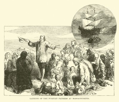 A puritán atyák partraszállása Massachusettsben alkotó: English School