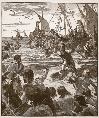 A rómaiak partraszállása Kent partjainál, illusztráció a Cassells Illustrated History of Englandből (szépia fotó) alkotó: English School