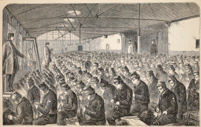 Nagy Oakum-szoba (a Silent System alatt) a Middlesex House of Correction-ban, Coldbath Fields, illusztráció a londoni bűnügyi börtönökből és jelenetek a börtönéletből Henry Mayhew és Johntól alkotó: English School