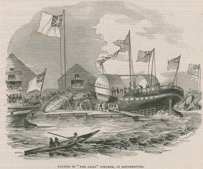 Az Ariel gőzhajó felbocsátása Rotherhithe-ben alkotó: English School