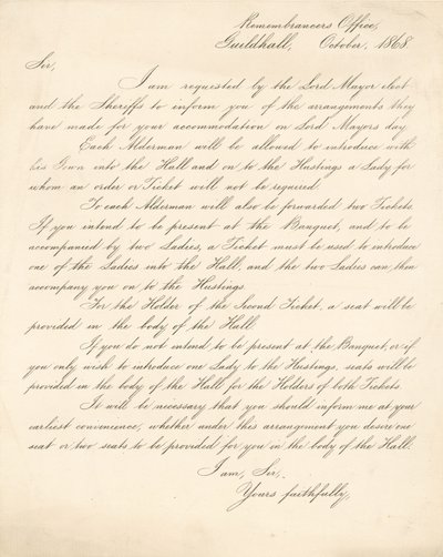 Levél a londoni Guildhallban, 1868. november 9-én rendezett bankett részleteiről alkotó: English School