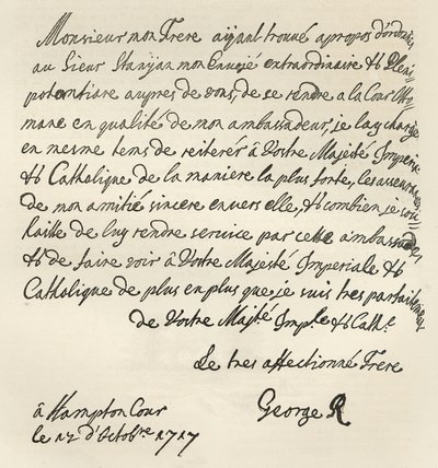I. György levele VI. Károlyhoz, 1717, megjelent a „Leisure Hour”, 1891 alkotó: English School