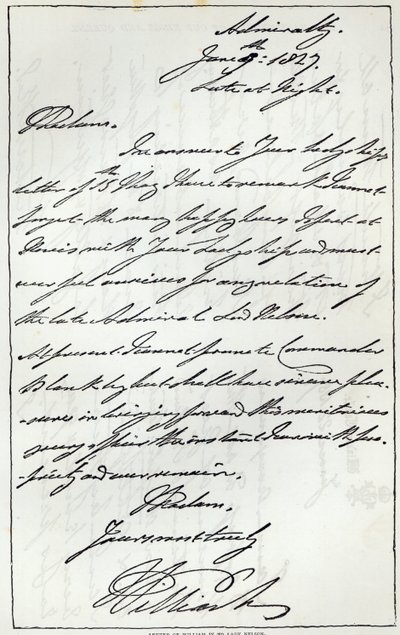 IV. Vilmos levele Lady Nelsonnak, 1827, a „Leisure House”-ban, 1891 alkotó: English School