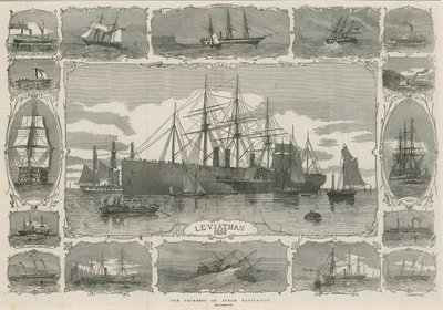 Leviatán 1858; a steam nav előrehaladását bemutató képek montázsa alkotó: English School
