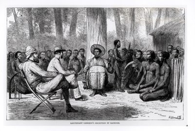 Verney Lovett Camerons hadnagy (1844-94) Katende fogadása, Horace Harral metszet alkotó: English School