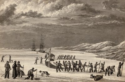 William Parry hadnagy első útja: A H.M.S. Hecla és a H.M.S. Griper legénysége bevágott a Winter Harbourba, 1819 körül alkotó: English School