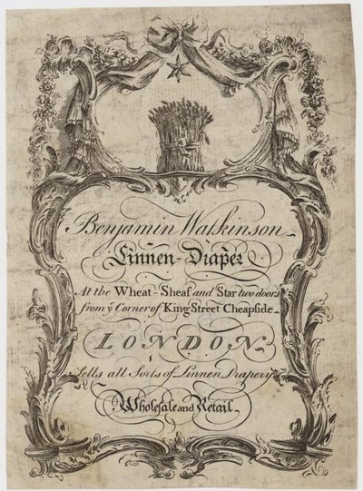 Linen Draper, Benjamin Watkinson, kereskedelmi kártya. alkotó: English School