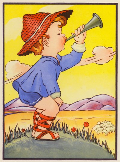 "Little Boy Blue, gyere, fújd meg a kürtöt" (színes litográfia) alkotó: English School